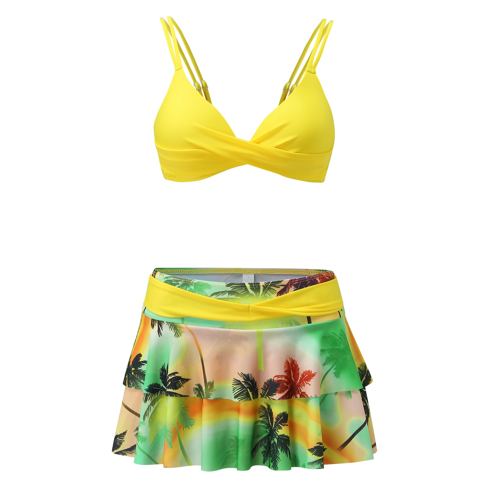 thumbnail image 4 of MKLEKYY Traje De Baño Mujer Natacion Women'S Sexy Split High Waist Ruffle Print Bikini Swimsuit Set, 4 of 6